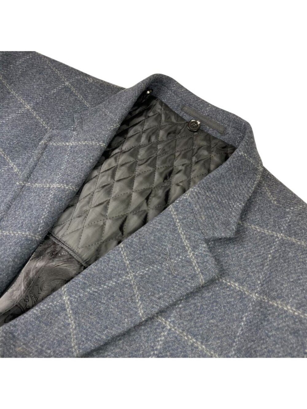 Enzo Men’s Wool Tweed 2-Button Blazer Navy Blue Windowpane Plaid • 48R